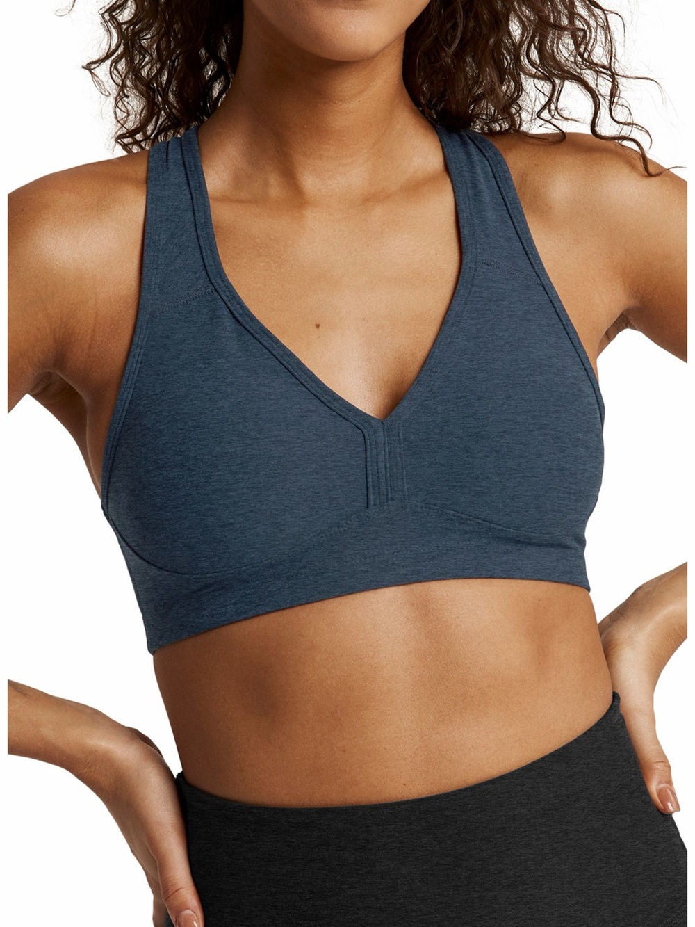 Beyond Yoga Lift Your Spirits V-Neck Sports Bra Heather Gray M